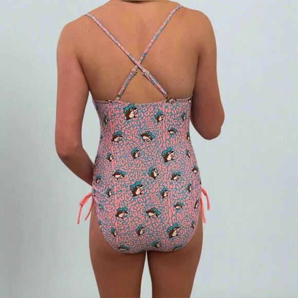 NWT Buc-ee's Women's Pink Blue Leopard Print One Piece Swimsuit Size XL - Picture 3 of 8